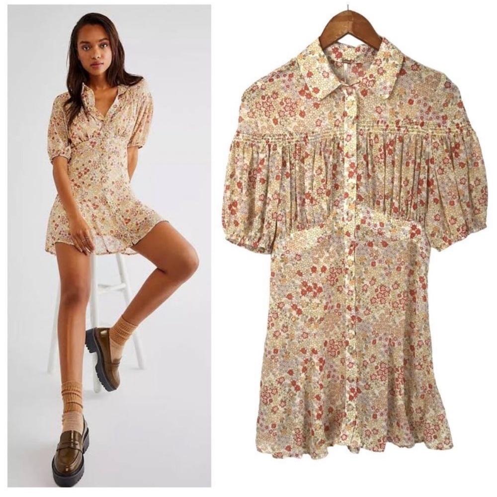 Free People | Bonnie Floral Mini Dress Tea Combo NWT Boho Chic